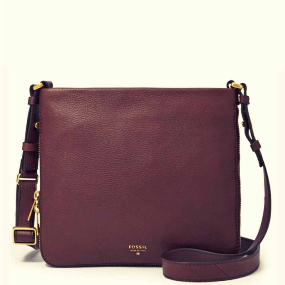 Fossil brown leather expandable crossbody shoulder satchel